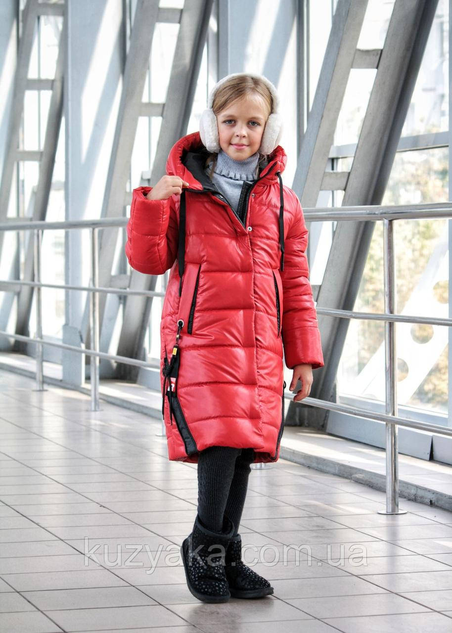 

Зимняя удлиненная куртка пуховик Диана для девочки на рост 134-152 см 152, Красный