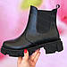 Ботинки челси женские зимние кожаные черные бежевые на меху,Черевики челсі жіночі зимові шкіряні чорні бежеві, фото 2