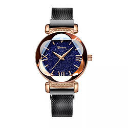 Стильные красивые Женские наручные часы Geneva с магнитным ремешком кварцевые Черный