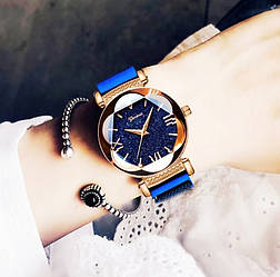 Стильные красивые Женские наручные часы Geneva с магнитным ремешком кварцевые Синий