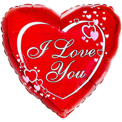 Фол куля Flexmetal 18" Серце I love you (Я люблю тебе) з сердечками Червоне (ФМ), фото 2