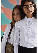 Стильна шкільна блузка з довгим рукавом для дівчинки 128-152р