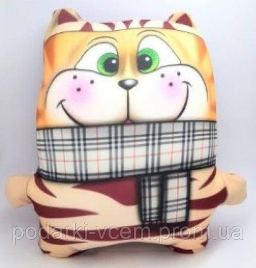 

Подушка игрушка Кот в бандане - 40*33 см, подушка антистресс Котик в шарфе полистерольные шарики, Разные цвета