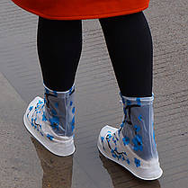 Резиновые бахилы Lesko SB-102 Синяя сакура 26 см на обувь от дождя, фото 3