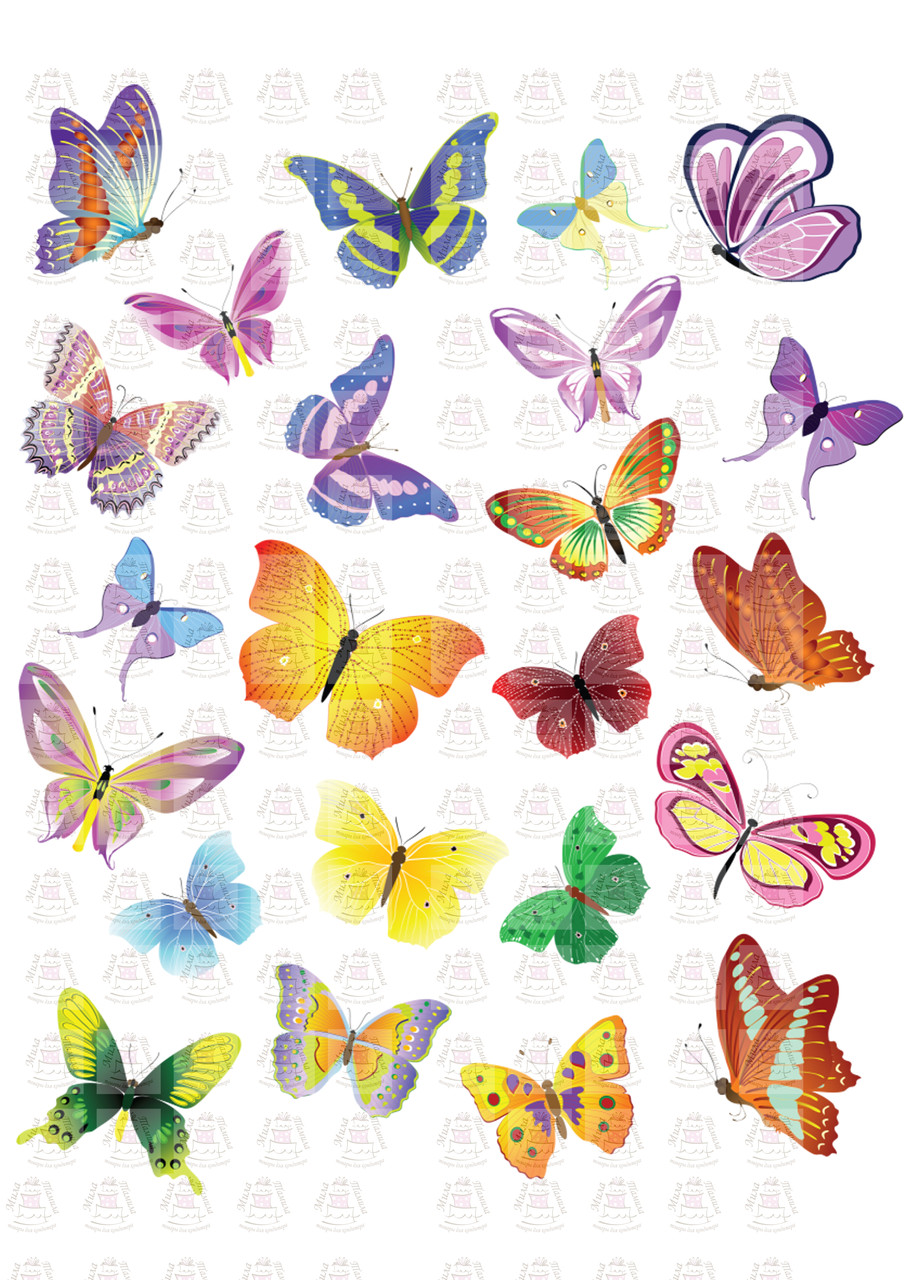 Вафельная картинка Бабочки разноцветные (100042)
