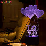 Світильник 3D "Love)", Ідеї подарунків для коханої, Оригінальні і незвичайні чоловічі подарунки, фото 4