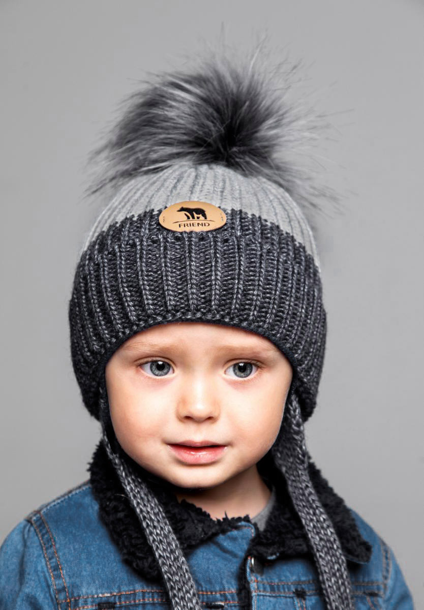 Дитяча тепла шапка на флісі для хлопчика 1, 2, 3, 4 роки зимова з флісовою підкладкою темно-сіра графітова