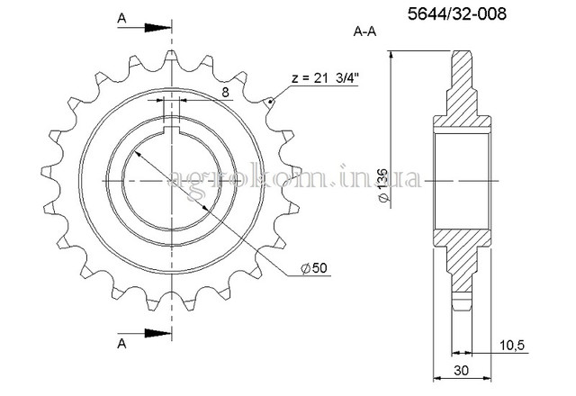 Зірочка переднього редуктора 564432008 ANNA z-21 3/4 d-50