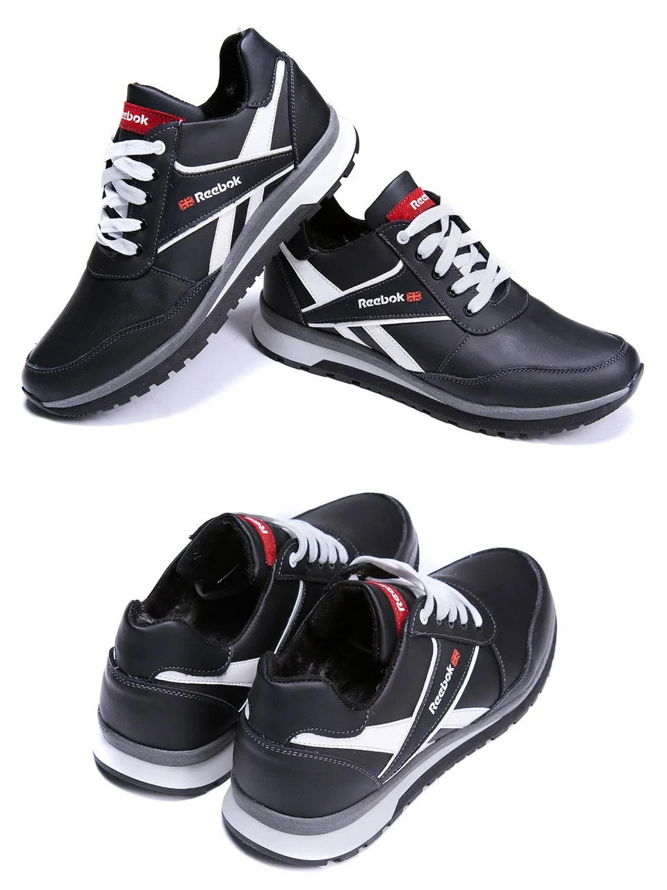 

Мужские зимние кожаные кроссовки Anser Reebok Black. Кроссовки, сапоги мужские зимние, спортивные ботинки, Черный