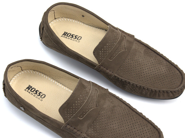 Коричневые летние мокасины замшевые мужская обувь больших размеров Rosso Avangard ETHEREAL Brown Nub Perf BS