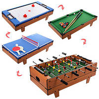 Настольная деревянная игра 4в1 футбол,тенис,хоккей,бильярд Bambi HG207-4, фото 1