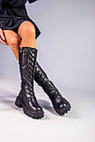 Жіночі чоботи на шнурівці чорна шкіра, фото 3