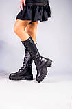 Жіночі чоботи на шнурівці чорна шкіра, фото 4