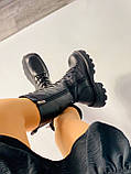 Жіночі чоботи на шнурівці чорна шкіра, фото 9