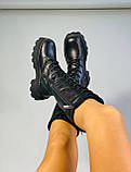 Жіночі чоботи на шнурівці чорна шкіра, фото 10