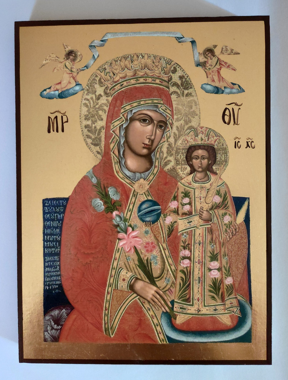 Ікона Божа Матір Нев'янучий Цвіт 10 х 19 см з нанесенням позолоти (поталь)