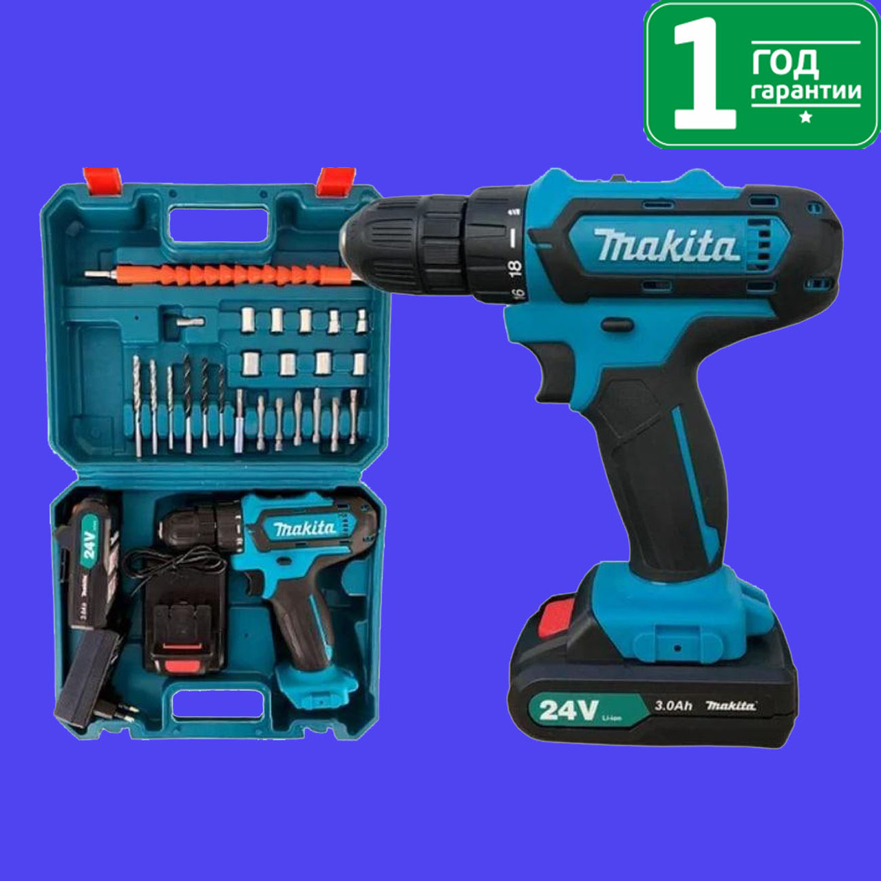 

Шуруповерт Макита Makita 550 DWE 24V 5A/h li-Ion. Аккумуляторный шуруповерт с набором