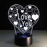 Светильник 3D *I Love You*, Оригинальные подарки на рождество, Рождественские подарки, фото 3