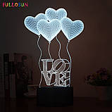 Світильник 3D "Love)", Креативні подарунки для дівчини, Подарунок коханій на свято, фото 3