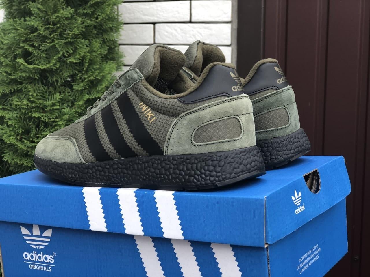 

Кроссовки мужские осень зима Adidas iniki темно зеленые 46, Зелёный