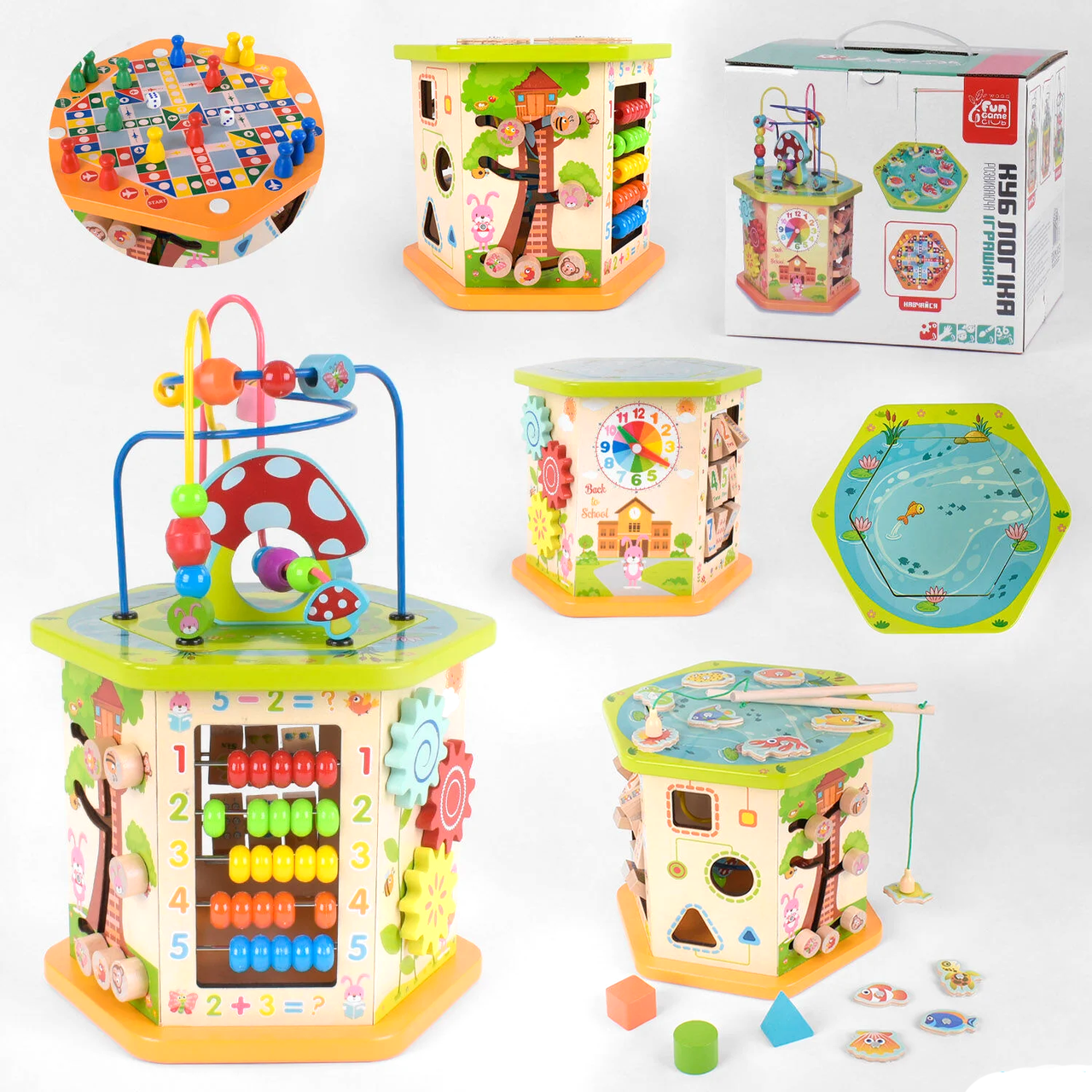 

Детская игрушка Деревянный логический куб 89870 "Fun Game", Разные цвета
