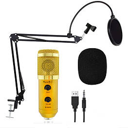 Студийный микрофон Music D.J. M800U со стойкой и поп-фильтром Gold