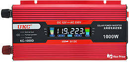 Преобразователь UKC авто инвертор 12V-220V 1000W LCD KC-1000D + USB Red (2812)