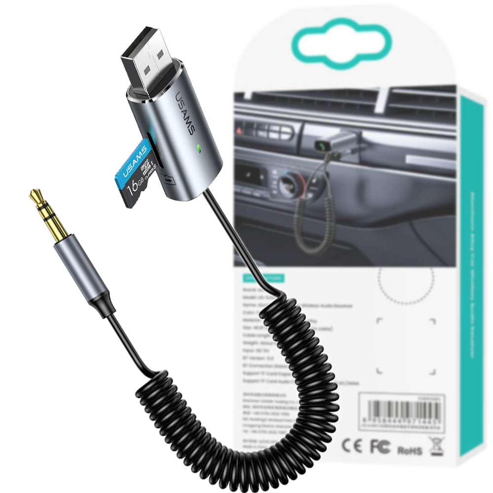 Bluetooth приймачі та аудіо конвертери | AUX Converter & Receiver to Jack 3.5 jack USAMS US-SJ504 BT 5.0 Прямий Темно-сірий Вбудований мікрофон цинковий сплав + ABS