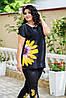 Стильный женский летний костюм: удлиненная футболка-туника с цветочным принтом и штаны, батал большие размеры, фото 10