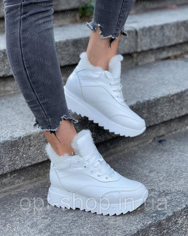 Жіночі зимові черевики снікерси кросівки шкіряні на хутрі бежеві, чорні,білі, Черевики жіночі зимові шкіряні
