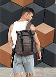 Мужской рюкзак роллтоп ролл коричневый из экокожи городской, офисный, для ноутбука 15,6, повседневный, фото 5