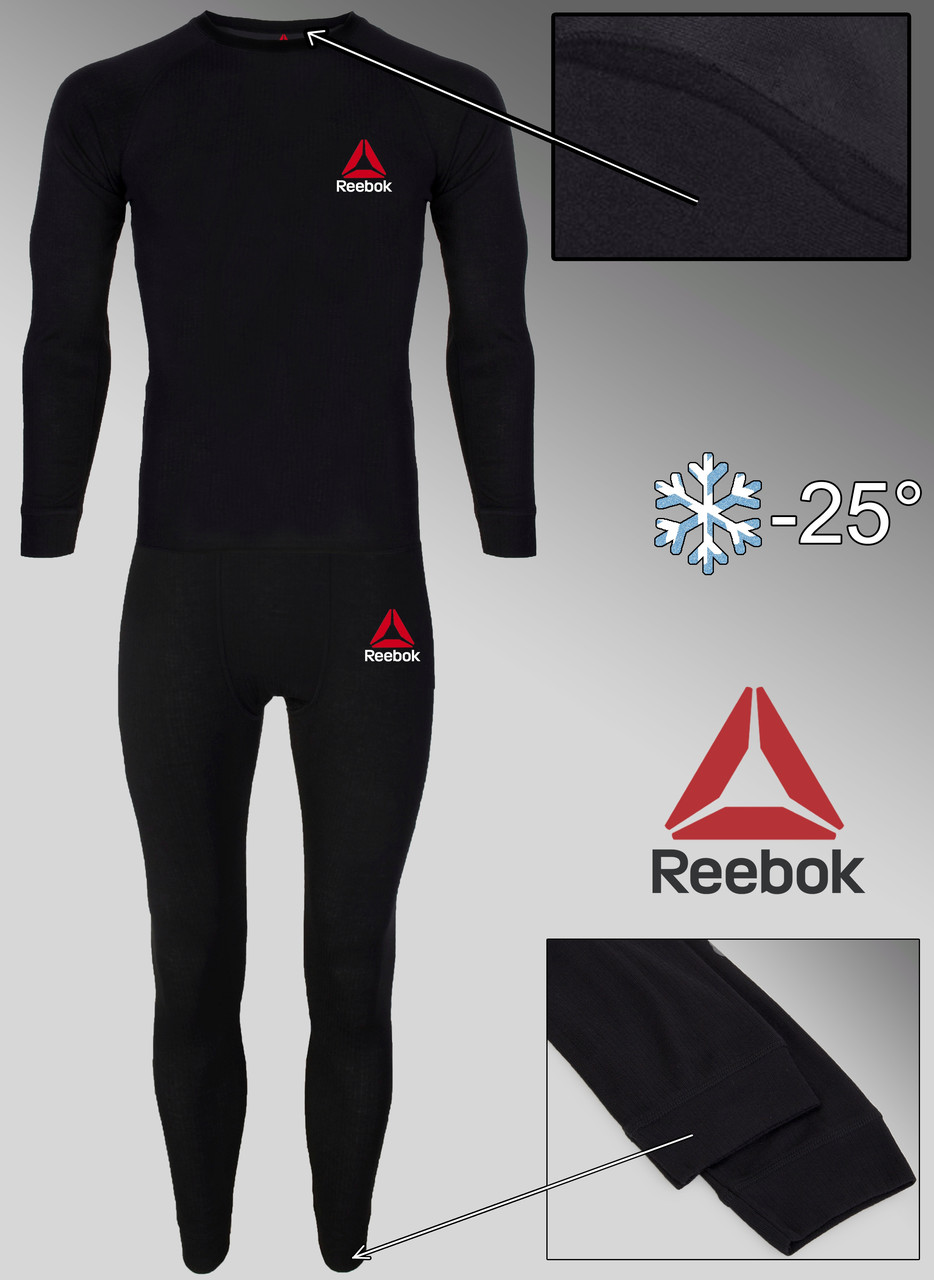 

Теплое зимнее термобелье мужское Reebok повседневное Polartec 100% зима осень термокостюм комплект спортивный M, Черный