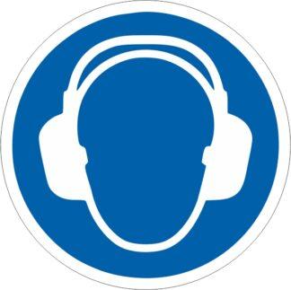 Знак безпеки Одягнути засіб захисту органів слуху ДСТУ EN ISO 7010: 2019 (метал, пластик, плівка)
