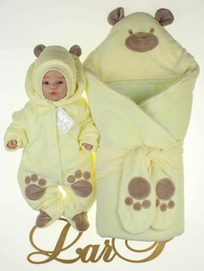 Зимний комплект на выписку для новорожденного "Панда" Lari (конверт, шапочка, человечек ): конверт-одеяло, фото 2