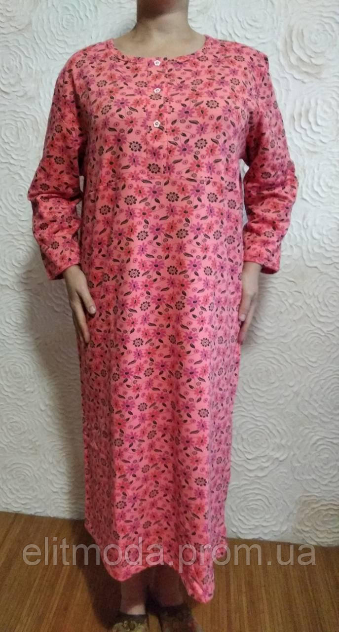 

Теплая женская сорочка на байке с длинным рукавом, 100% хлопок, Узбекистан, размер 52-54(2XL-3XL)., Разные цвета