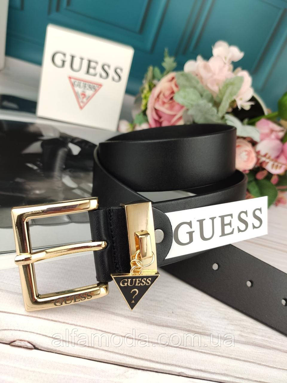 

Женский кожаный ремень Guess Гэсс, Черный