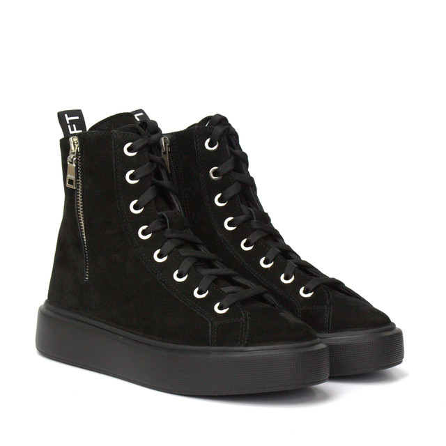 Замшевые черные ботинки женские зимняя демисезонная обувь больших размеров COSMO Shoes LEFT Black Vel осенние