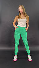 Спортивные утепленные штаны джогеры с накаткой-печатью трехнитка на флисе цвет зеленый