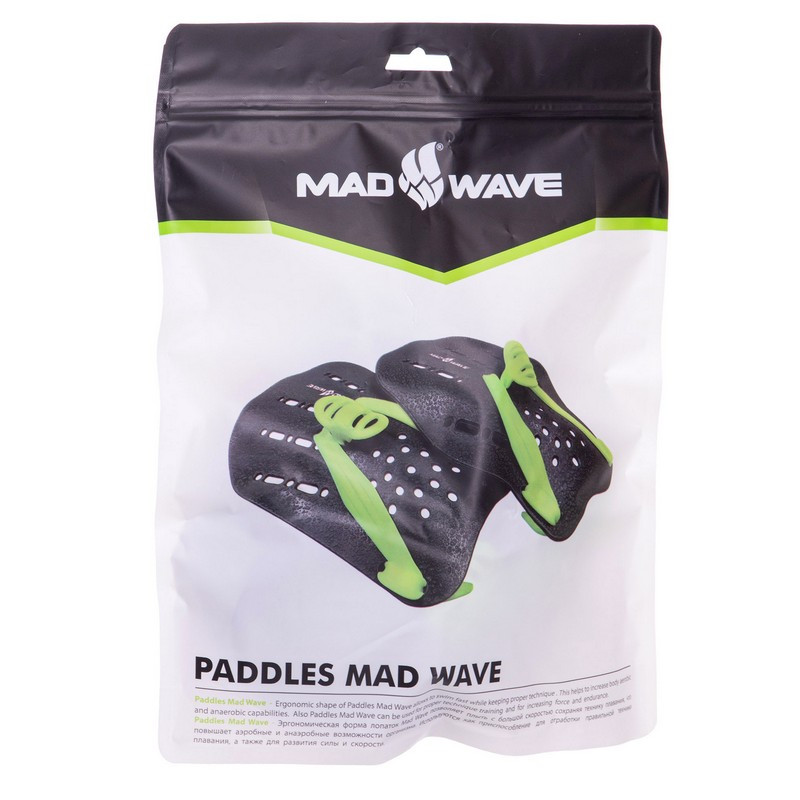 Лопатки для плавання гребні MadWave PADDIES M074906 розмір S (17x11,5x0,2см), чорний-зелений