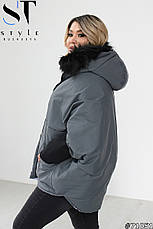 Жіноча зимове двостороння куртка з капюшоном і хутром размеры50-60, фото 3