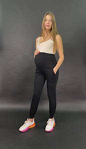 Штани для вагітних утеплені спортивні з чорної трехнитки на флісі