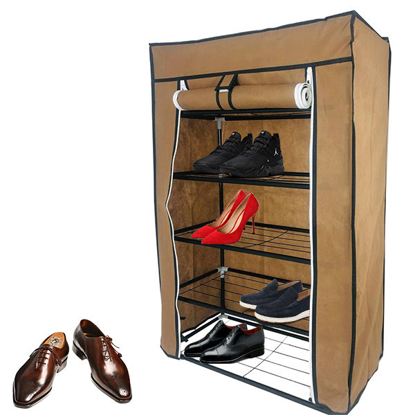 

Шкаф складной тканевый гардероб для обуви, Каркасный обувной разборной шкаф Storage Wardrobe FH-5556, Коричневый