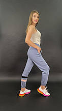 Джогерры утепленные женские спортивные из трикотажа трехнитки на флисе джинсового цвета.
