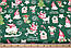 Ткань новогодняя "Гномы на санях и олени" на зелёном фоне №3895, фото 2
