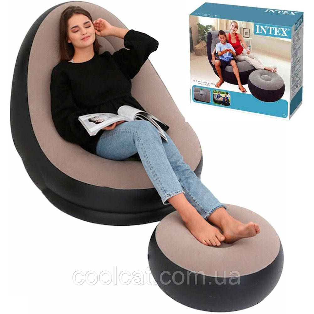 

Надувной диван с пуфом Air Sofa - 99х130х76см Intex / Надувное велюровое кресло с пуфиком