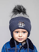 Теплая двухцветная детская шапка на флисе для мальчика 1, 2, 3, 4 года зимняя с флисовой подкладкой