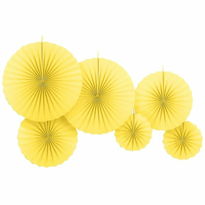 Набор бумажных вееров для декора 6 шт желтые