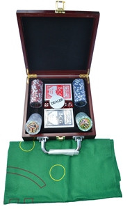 Набор для игры в покер в деревянном кейсе (100 фишек, две колоды карт)