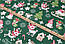 Ткань новогодняя "Гномы на санях и олени" на зелёном фоне №3895, фото 3