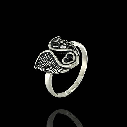 Серебряное кольцо Сердце с крыльями, фото 2